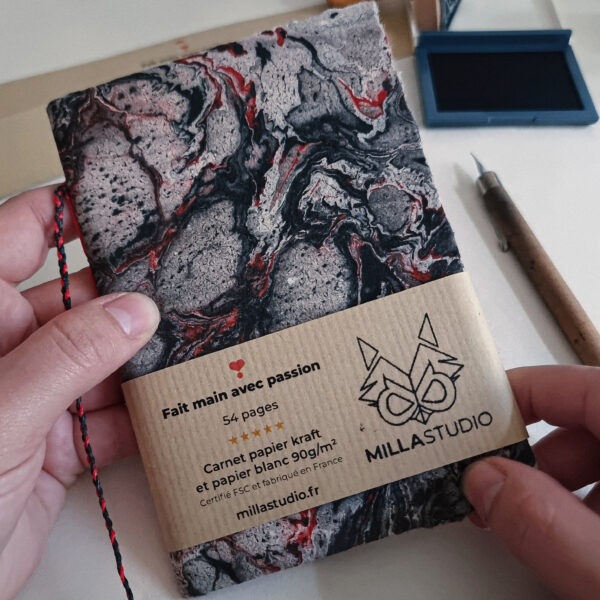 Carnet et reliure artisanale – Collection : Plaque de cuivre et matière noire 2301-03 | boutique fait main Milla Studio